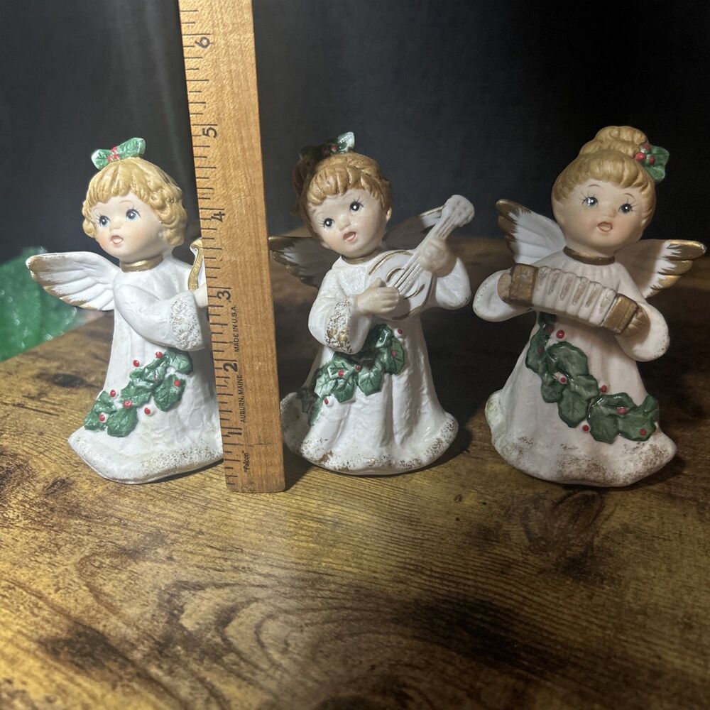 Homco Christmas Angels Instruments Vintage Taiwan Harp Accordion Mandolin - Picture 8 of 12